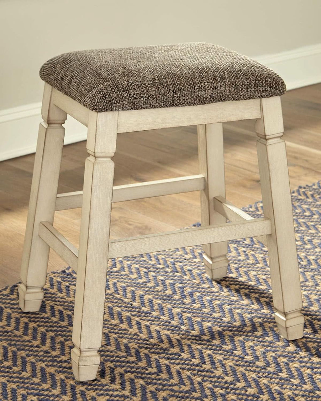 24 Inch Counter Height Upholstered Bar Stool Set Whitewash