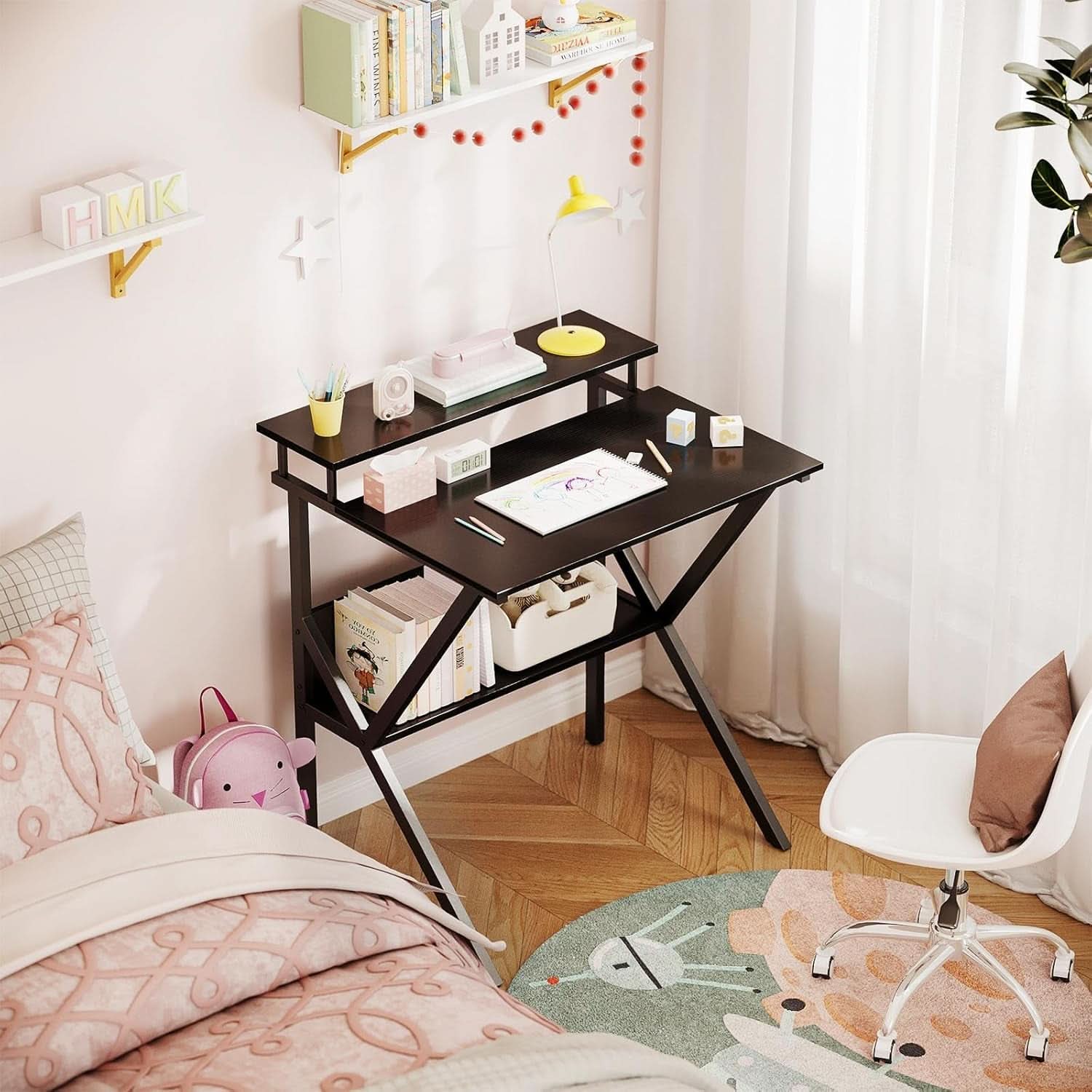 Compact Computer Desk With Monitor Stand 27.5 Inch Black