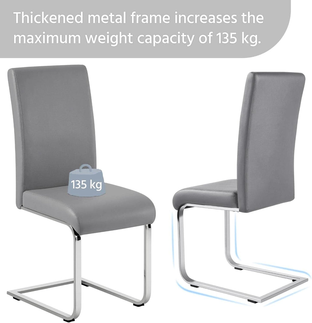 Gray PU Leather Dining Chairs For Kitchen Set Of 2