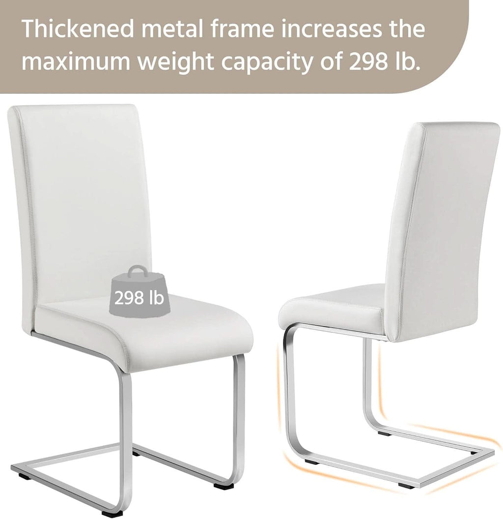 Set Of 2 High Back Faux Leather Dining Chairs White