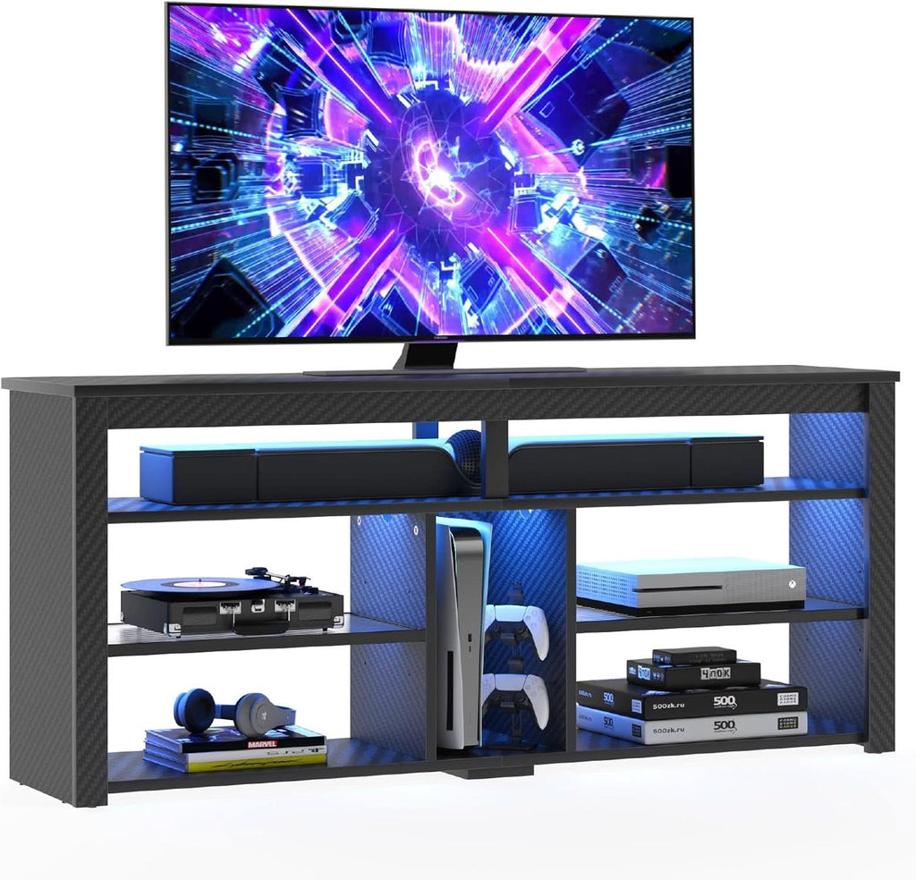LED Tall TV Stand For 55-65 TV With Adjustable Shelves