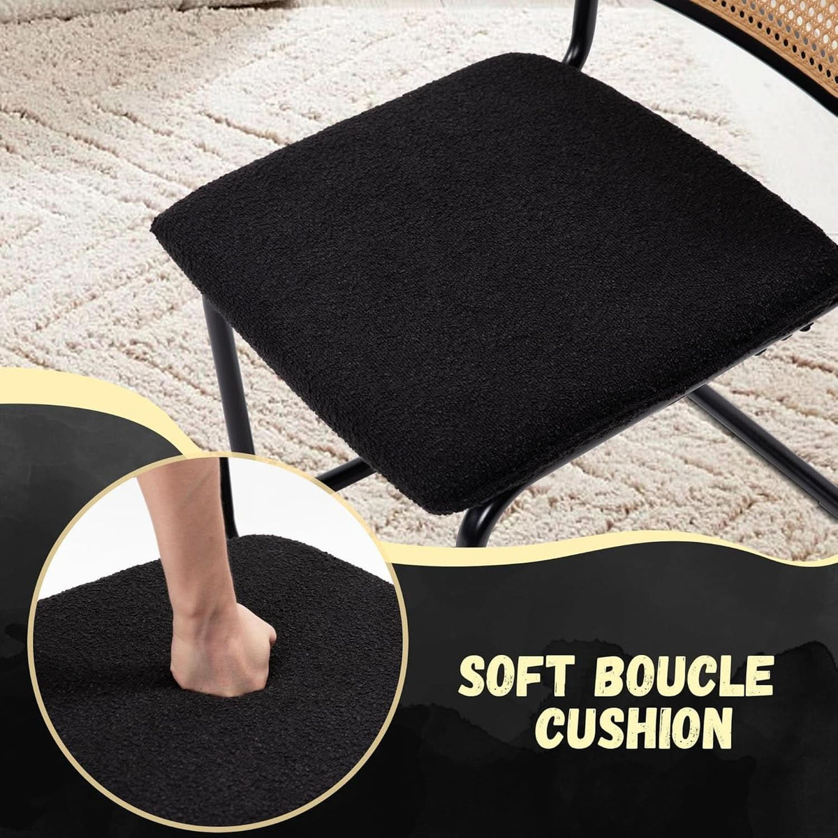Cesca Cane Dining Chairs Set of 2 Black Boucle Seat