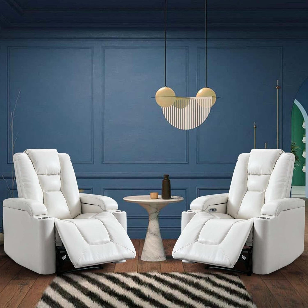 White Power Recliner Chair Set Of 2 With USB Ports