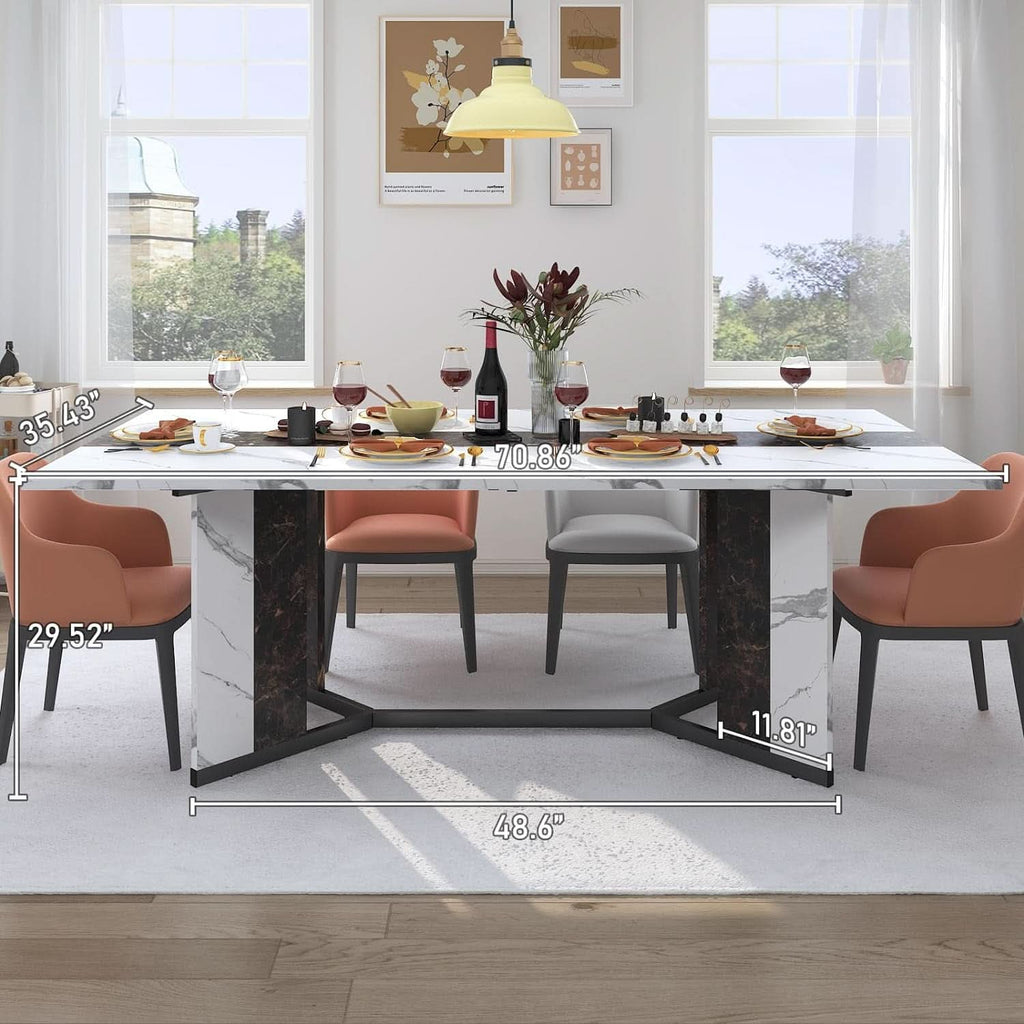 71 Inch Marble Top Dining Table For Home Kitchen Modern