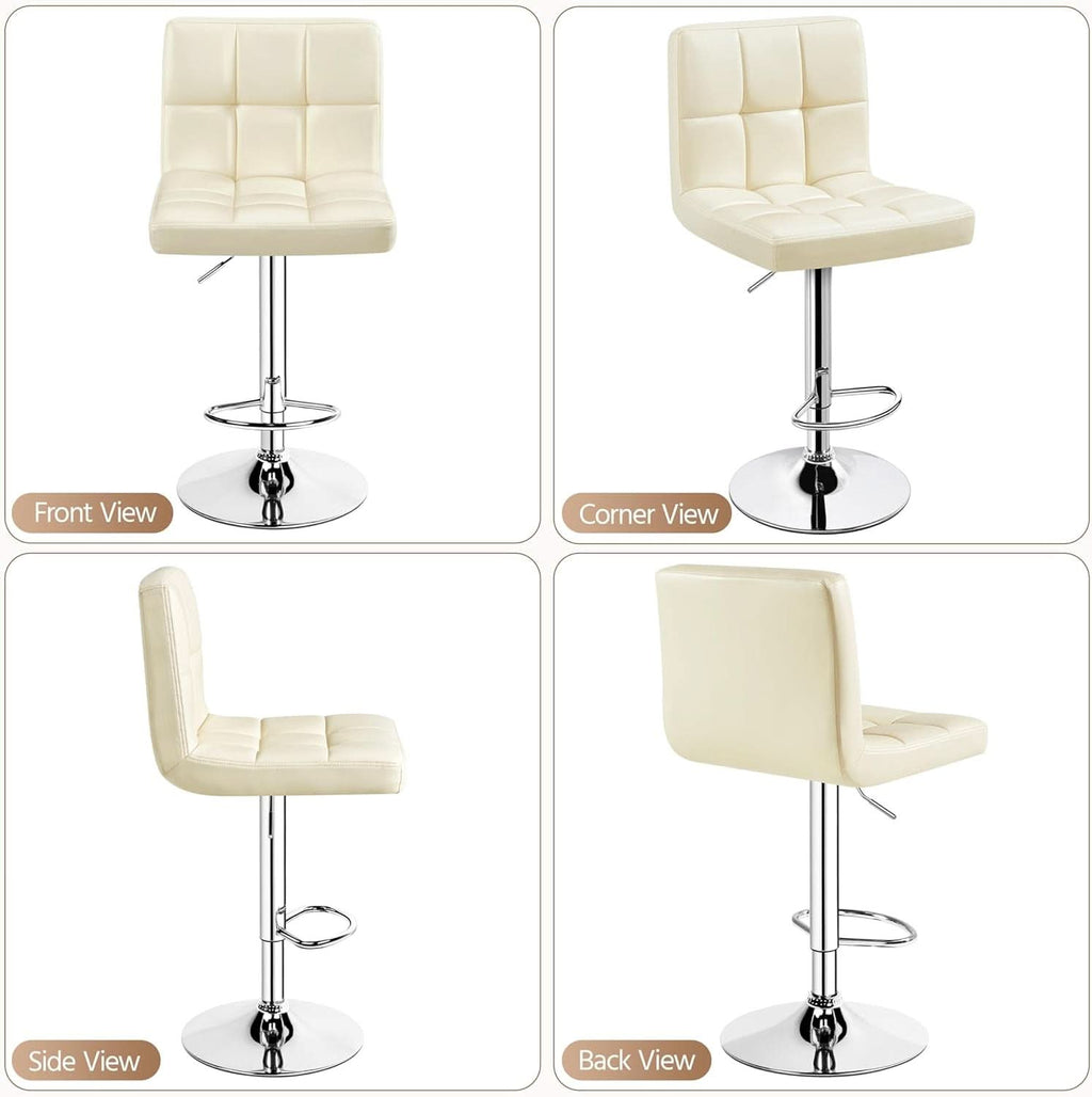 Beige Adjustable PU Leather Swivel Bar Stools Set Of 2