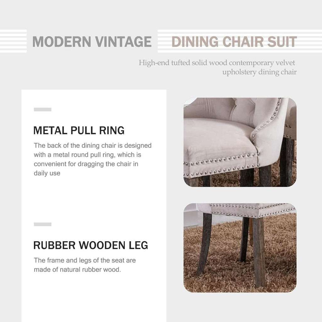 Velvet Dining Chairs Set Of 4 Beige With Ring Pull Trim