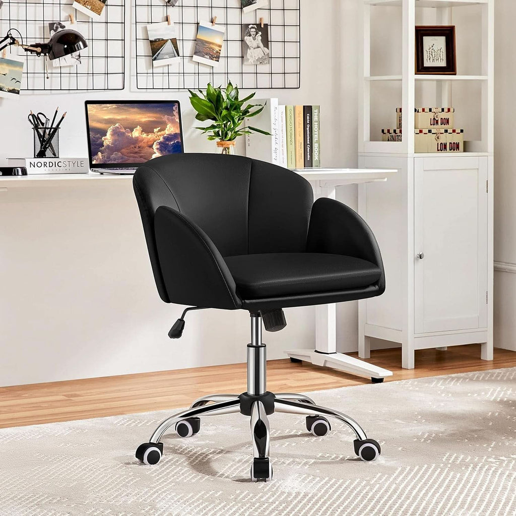 Black Velvet Upholstered Swivel Desk Chair For Office