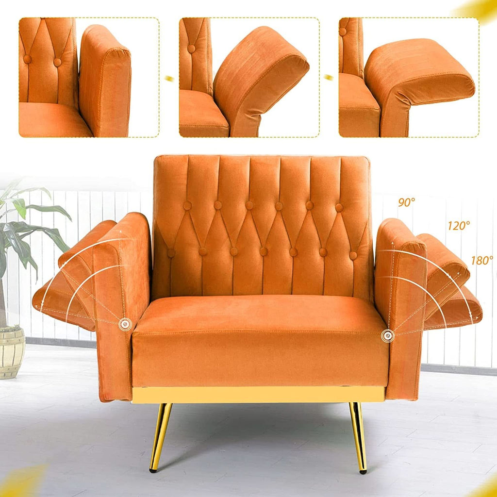 Velvet Armchair With Ottoman And Adjustable Backrest Orange