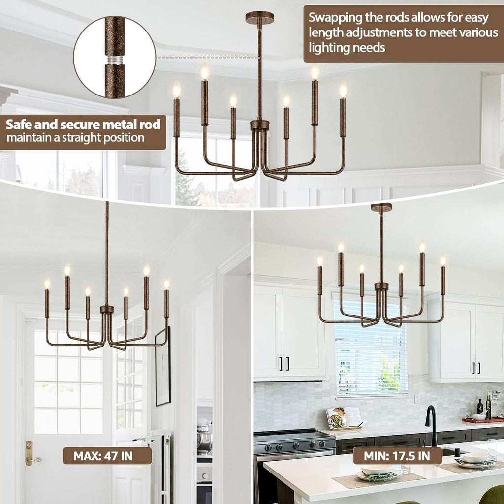 Rustic Black 6 Light Farmhouse Chandelier For Dining Room