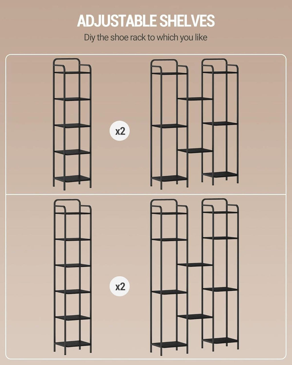 Black 5 Tier Narrow Bookcase Corner Shelf Organizer Industrial Design