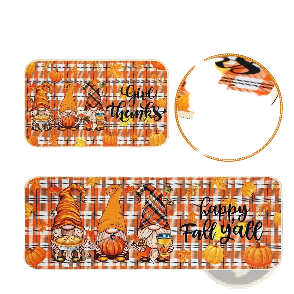 Fall Kitchen Mats Gnome Plaid Thanksgiving 2 Pack