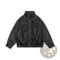Faux Leather Biker Bomber Jacket with Utility Pockets