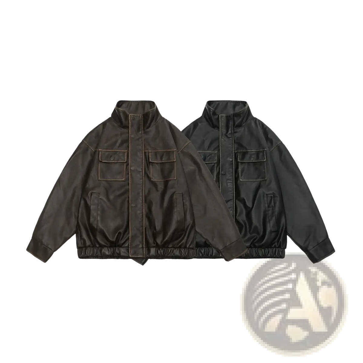 Faux Leather Biker Bomber Jacket with Utility Pockets