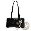 Faux Leather Buckle Shoulder Bag with Bow Charm