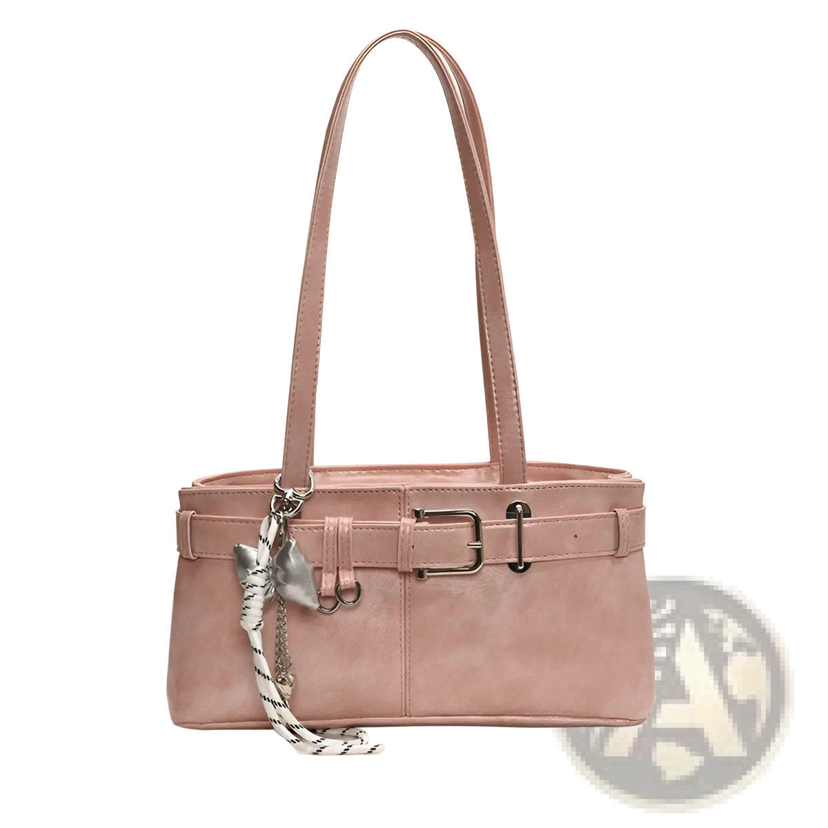 Faux Leather Buckle Shoulder Bag with Bow Charm