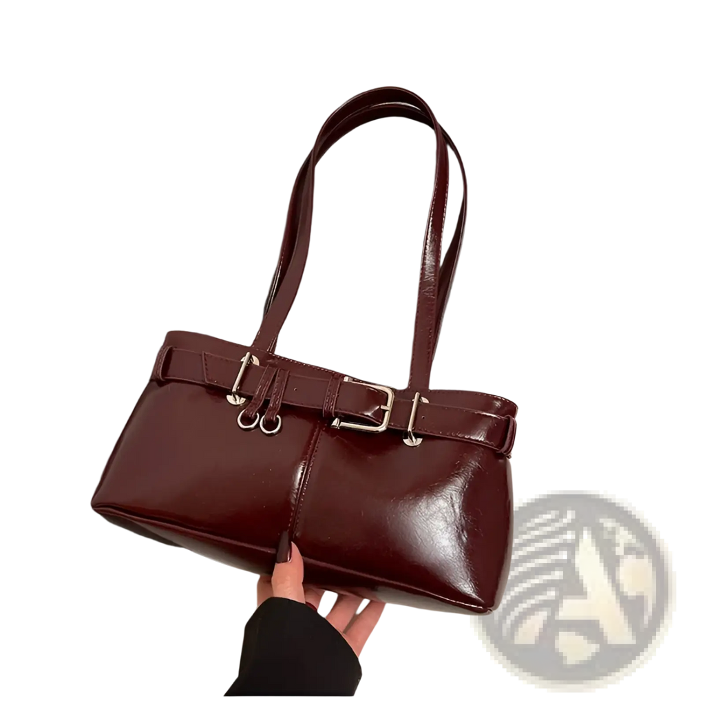 Faux Leather Buckle Shoulder Bag with Bow Charm