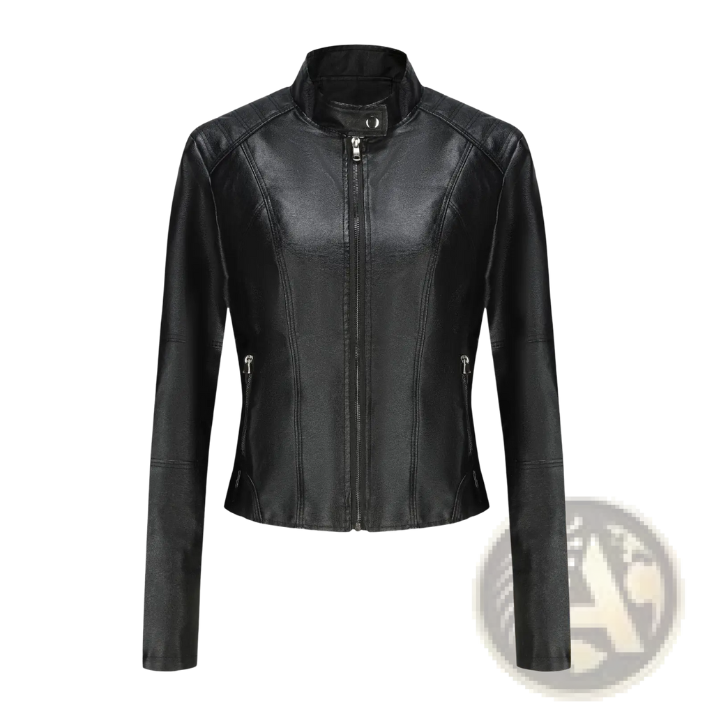 Faux Leather Moto Jacket with Stand Collar