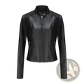 Faux Leather Moto Jacket with Stand Collar