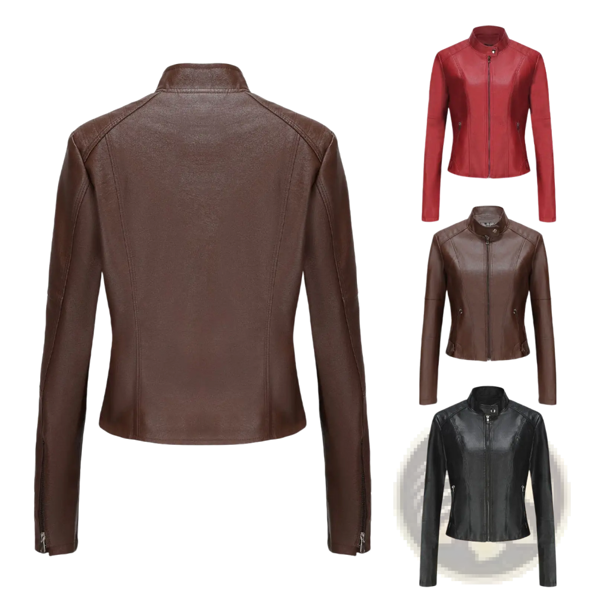 Faux Leather Moto Jacket with Stand Collar