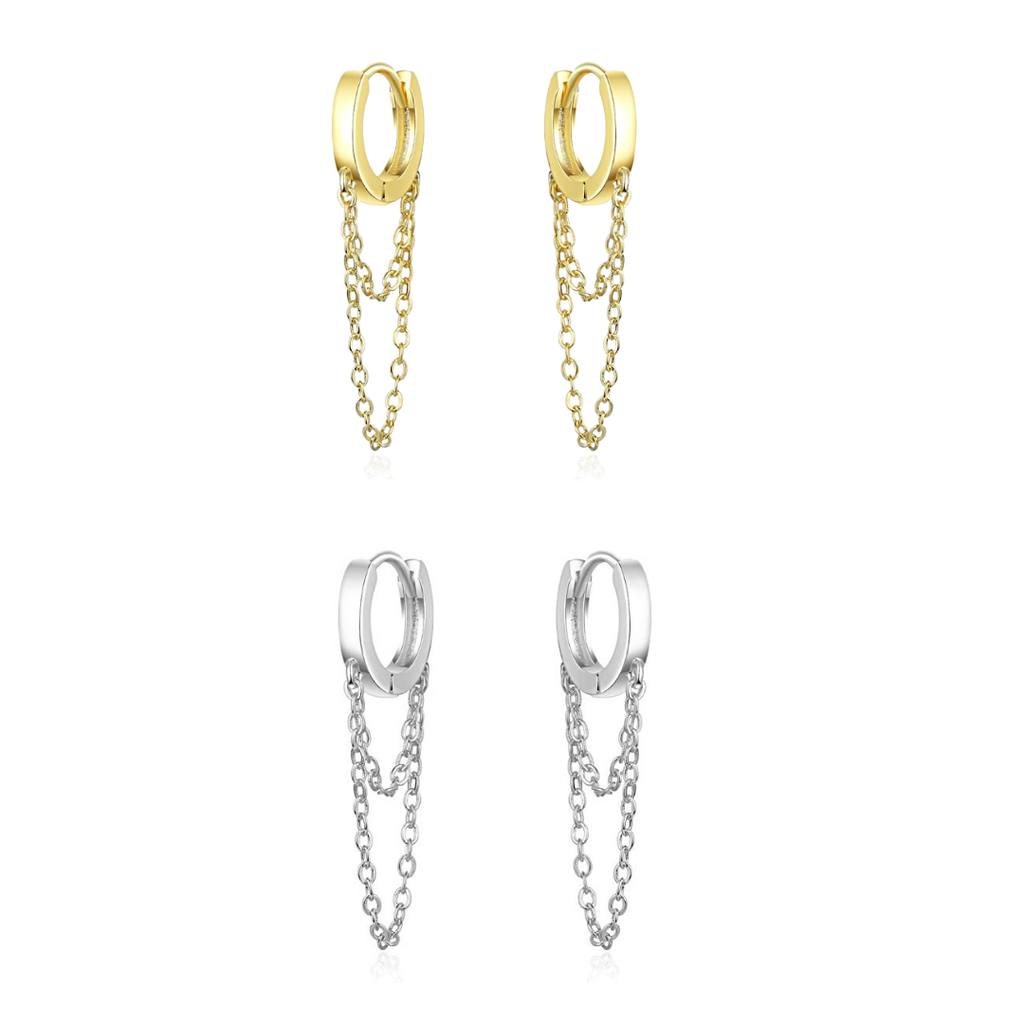 Double Chain Huggies Hoops: Gold