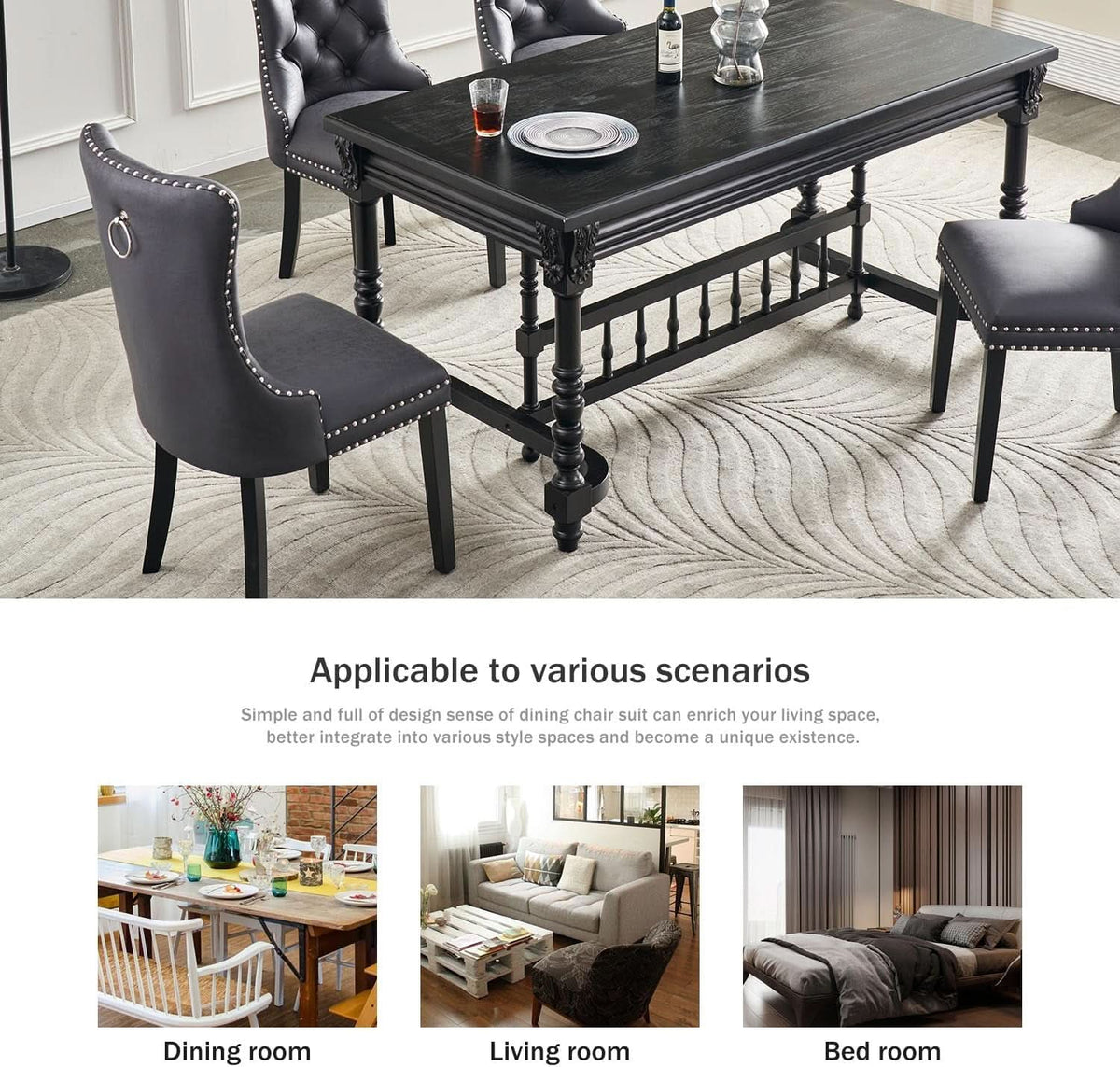 Leather Dining Chairs Set Of 4 Wingback Upholstered With Nailhead Trim Black