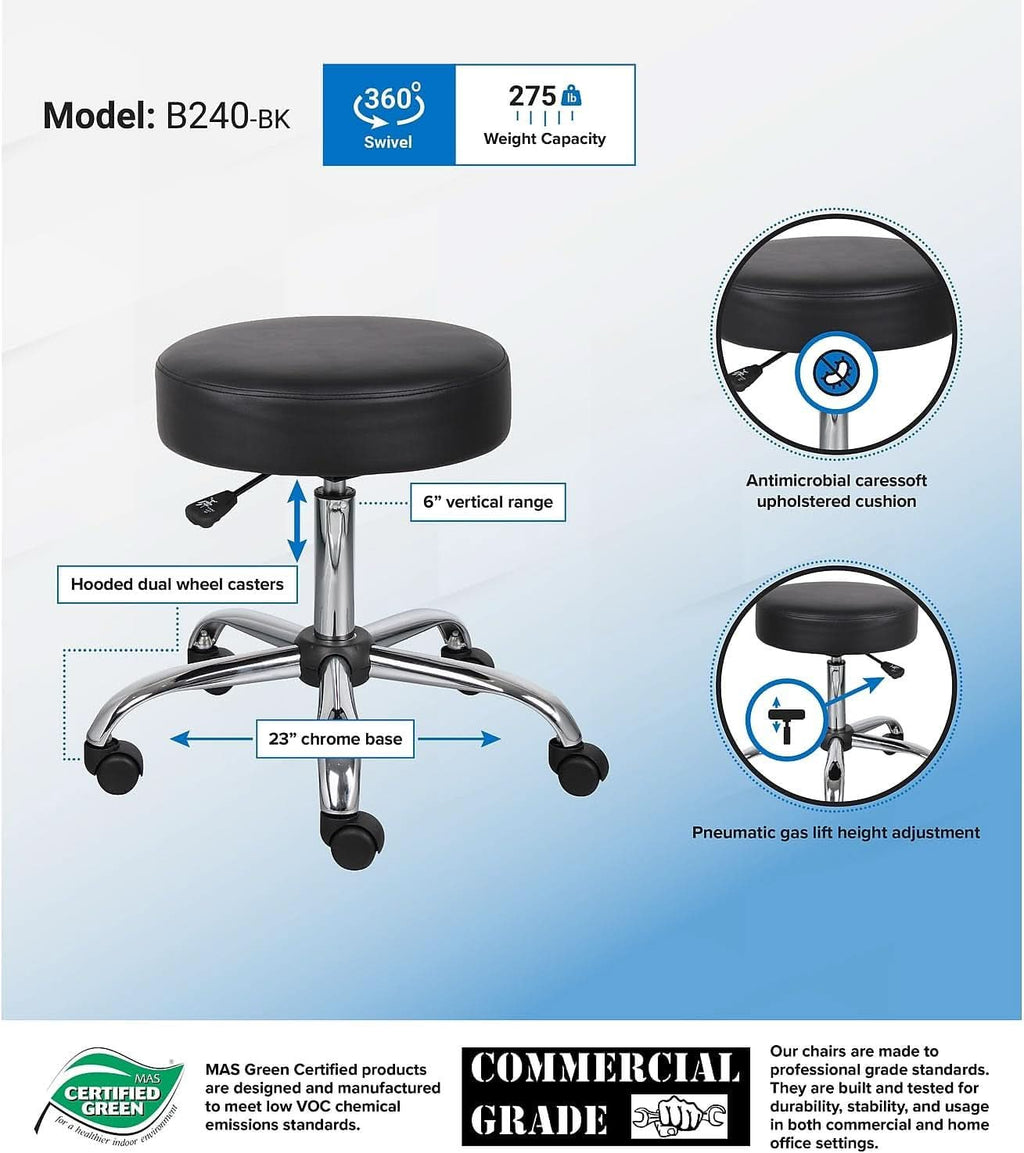 Boss Be Well Armless Medical Spa Stool Black Office Pro