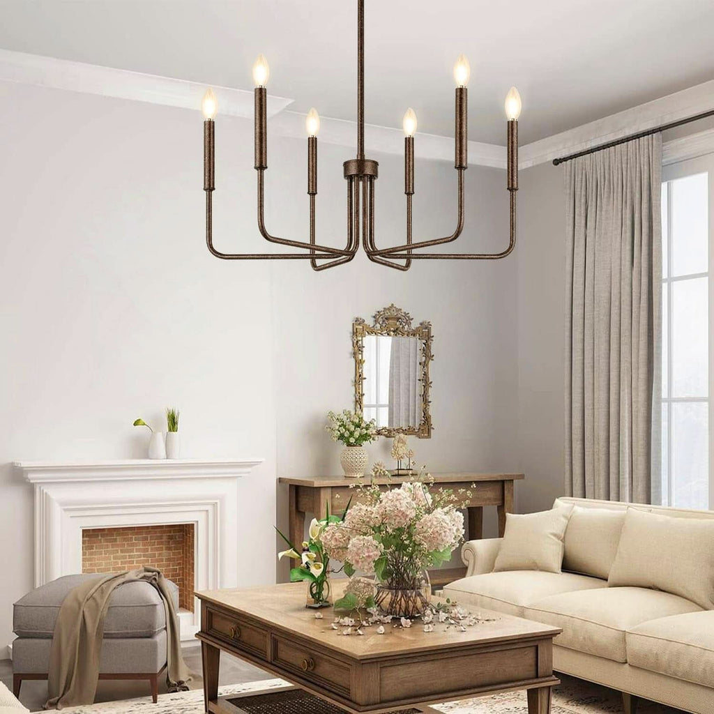 Rustic Black 6 Light Farmhouse Chandelier For Dining Room