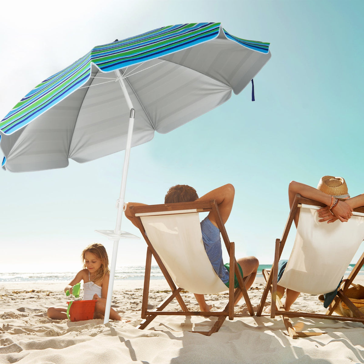 7.2 Feet Portable Outdoor Beach Umbrella with Sand Anchor and Tilt Mechanism