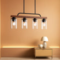 Black Wood Farmhouse 4 Light Pendant Chandelier For Dining