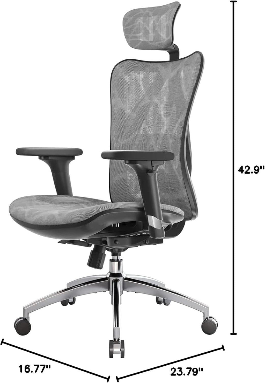 Grey Ergonomic Office Chair With Adjustable Headrest