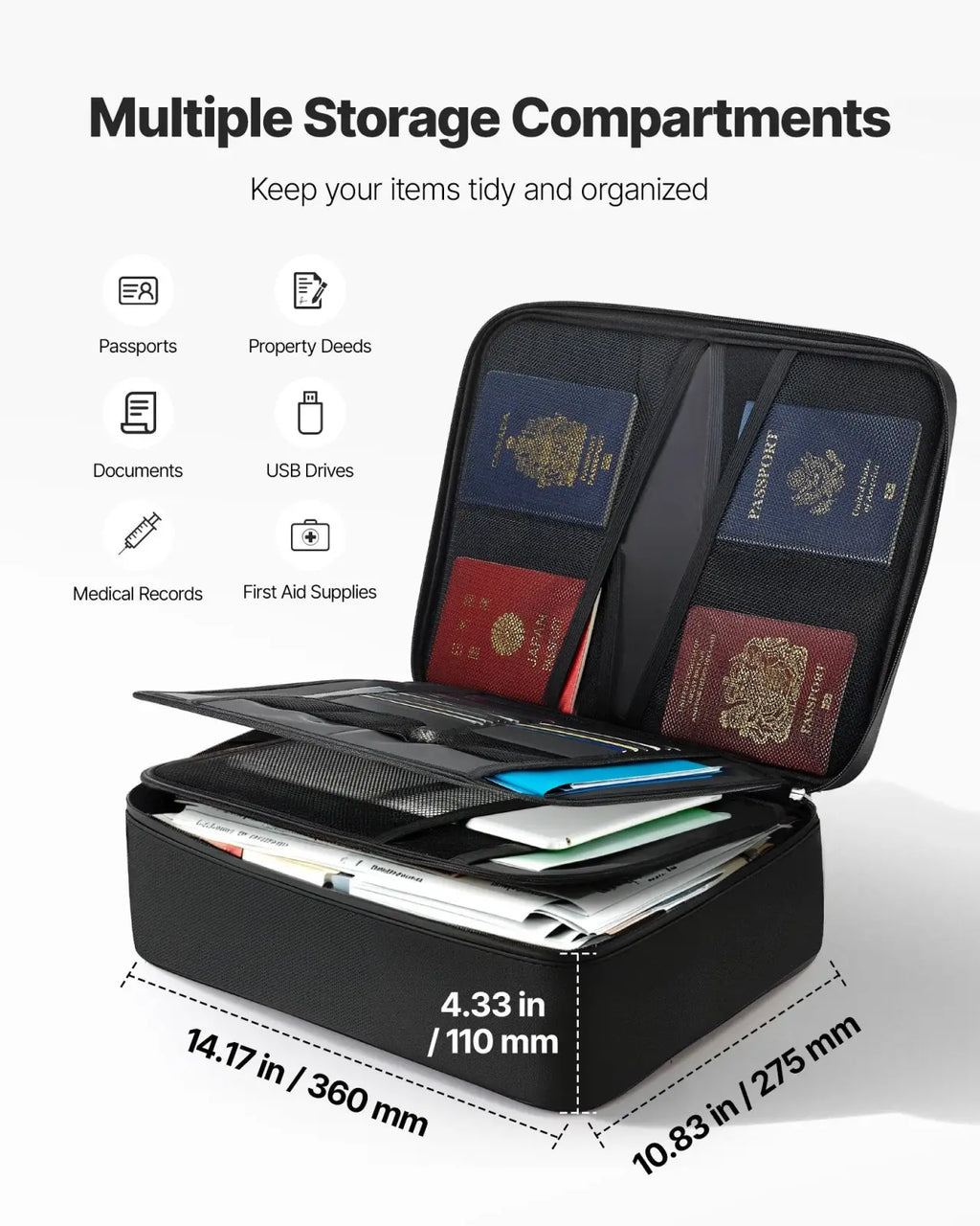Fireproof Document Box with Lock and Handle 1832f