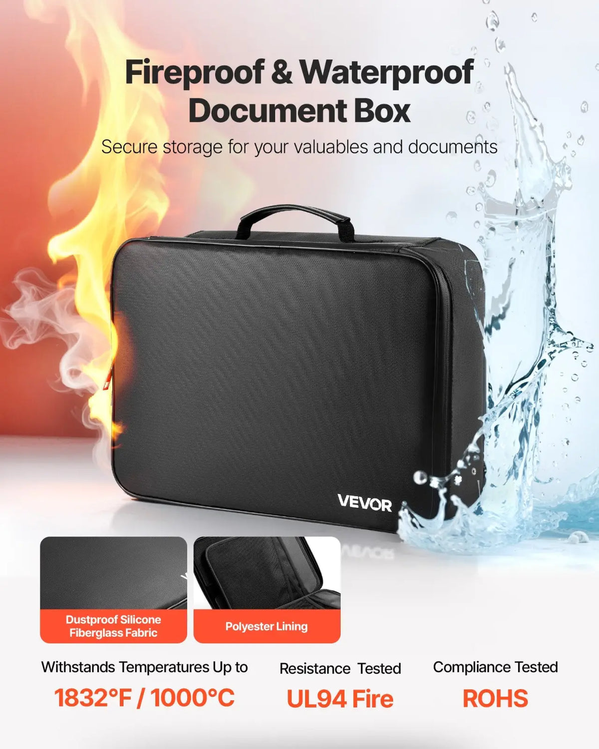 Fireproof Document Box with Lock and Handle 1832f
