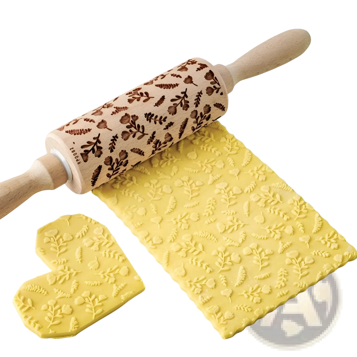 Floral Embossed Beech Wood Rolling Pin for Baking