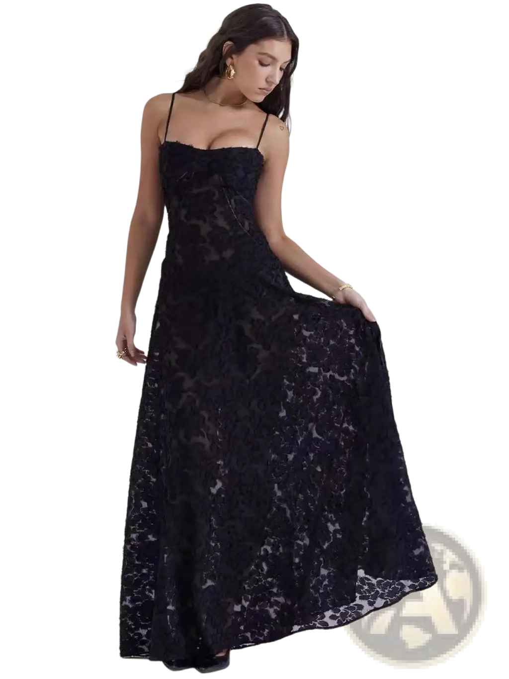 Floral Lace Backless Maxi Party Dress
