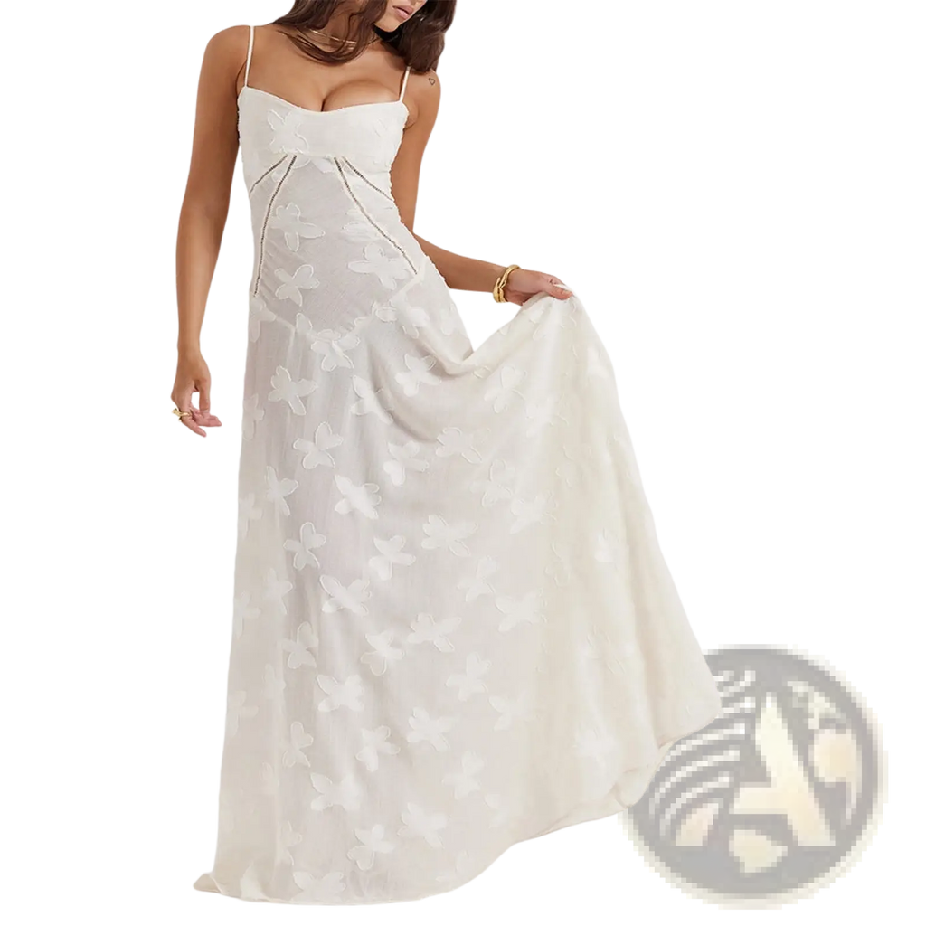 Floral Lace Backless Maxi Party Dress