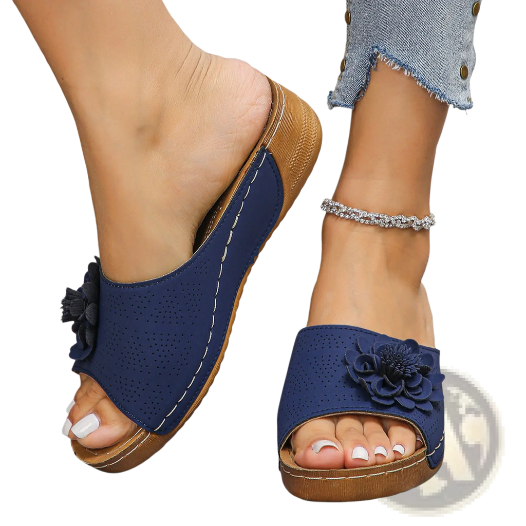 Flower Wedge Sandals Retro Hollow Leather Beach Shoes