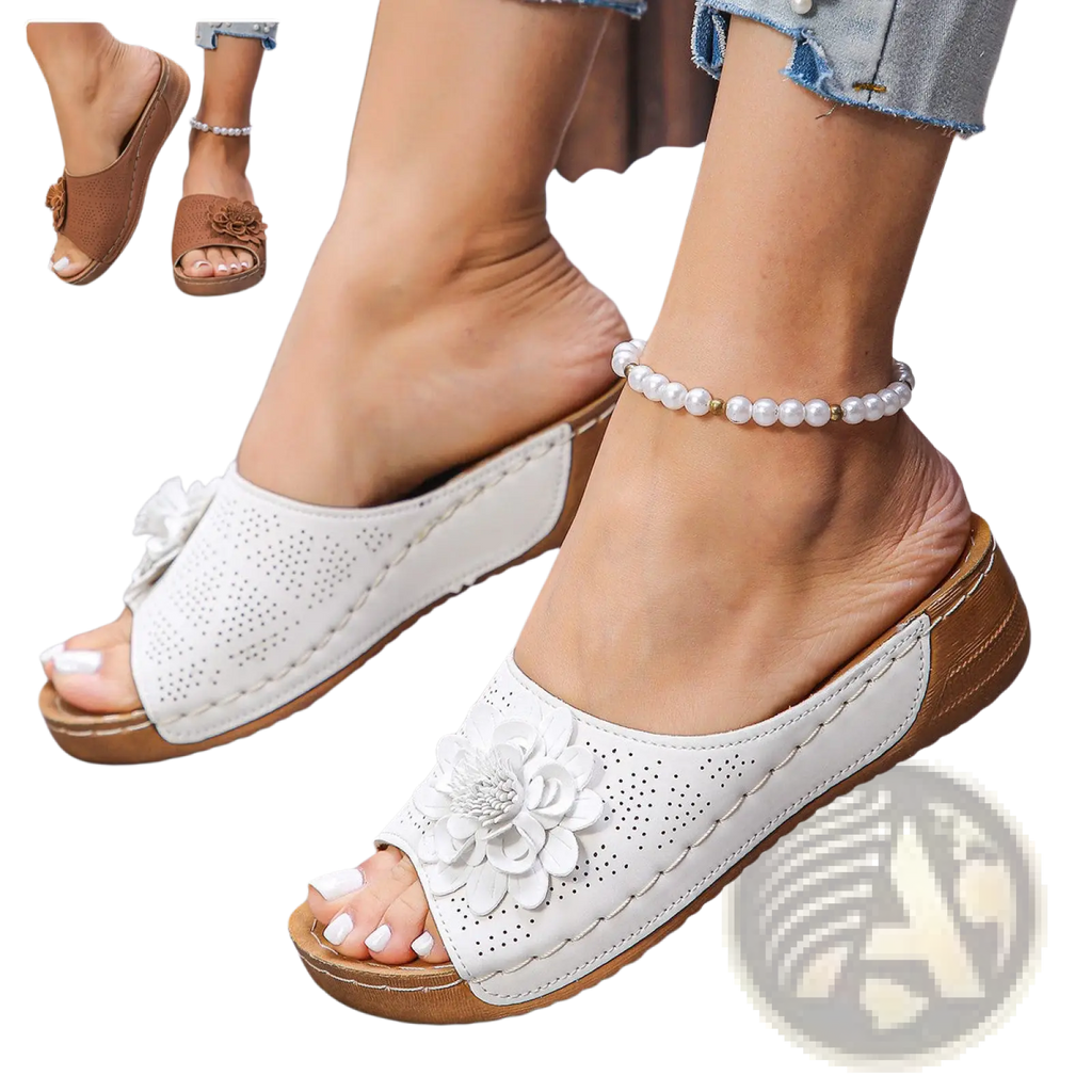Flower Wedge Sandals Retro Hollow Leather Beach Shoes