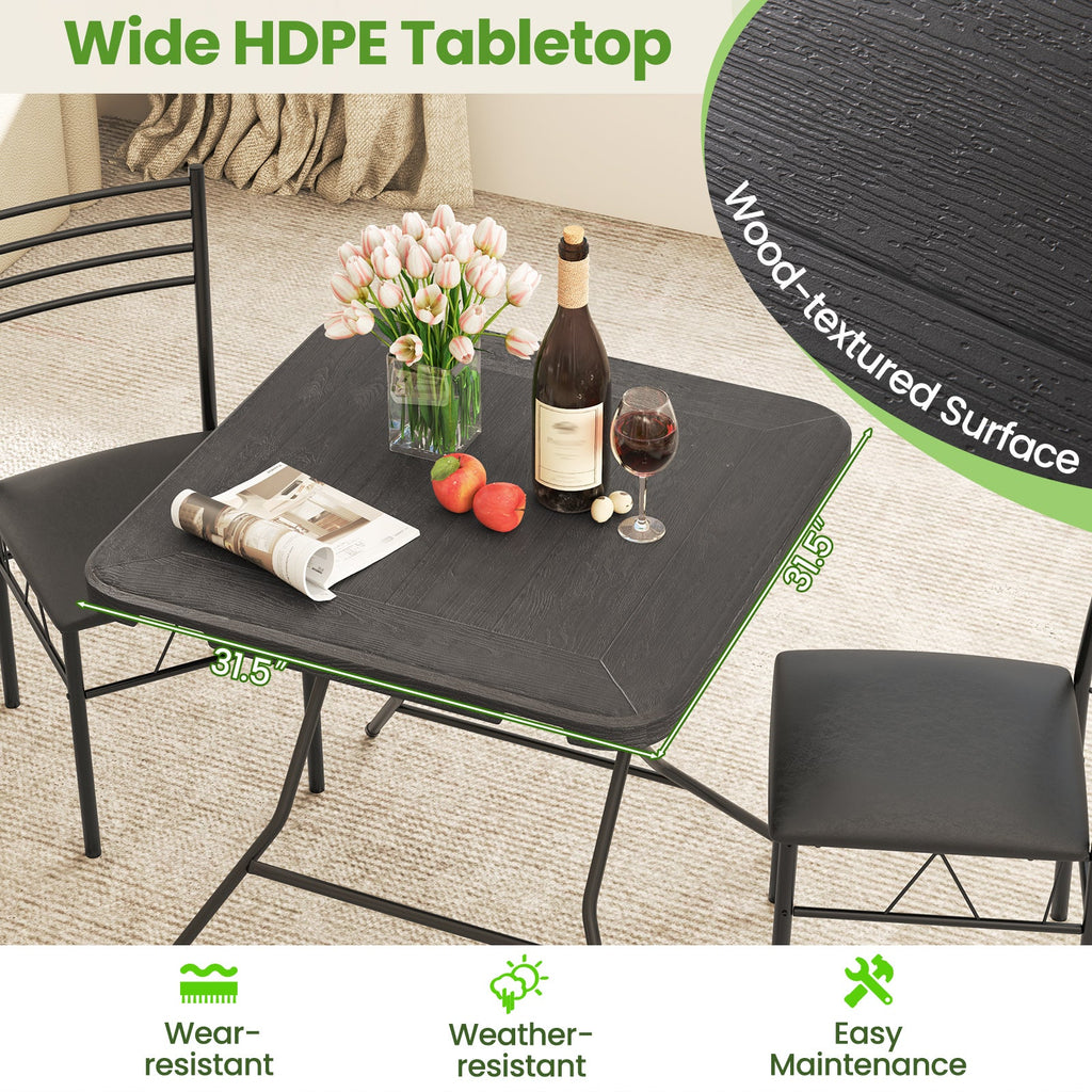 2.6FT Foldable Dining Table with Wood Grain HDPE Tabletop and Non-slip Foot Pads-Black