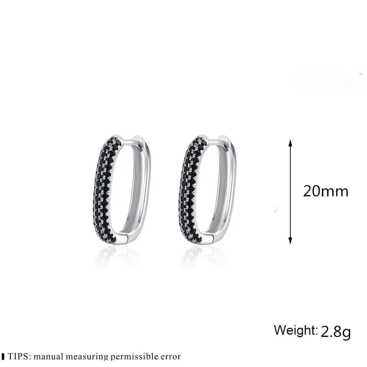 French Black Zircon Silver Hoop Earrings