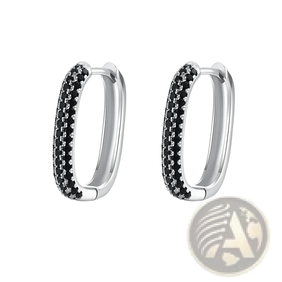 French Black Zircon Silver Hoop Earrings