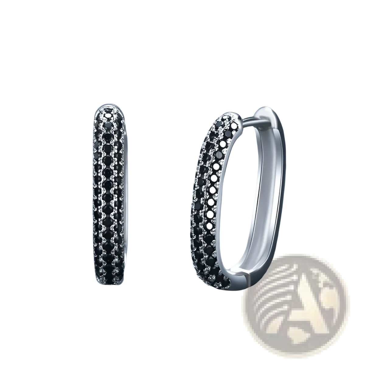 French Black Zircon Silver Hoop Earrings