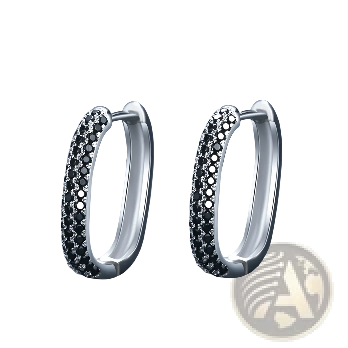French Black Zircon Silver Hoop Earrings