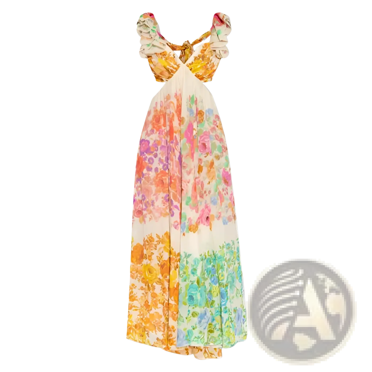 French Floral v Neck Ruffle Maxi Dress