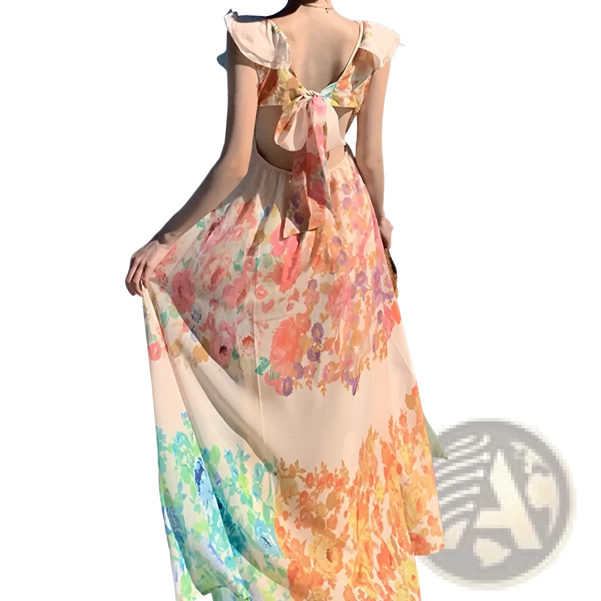 French Floral v Neck Ruffle Maxi Dress