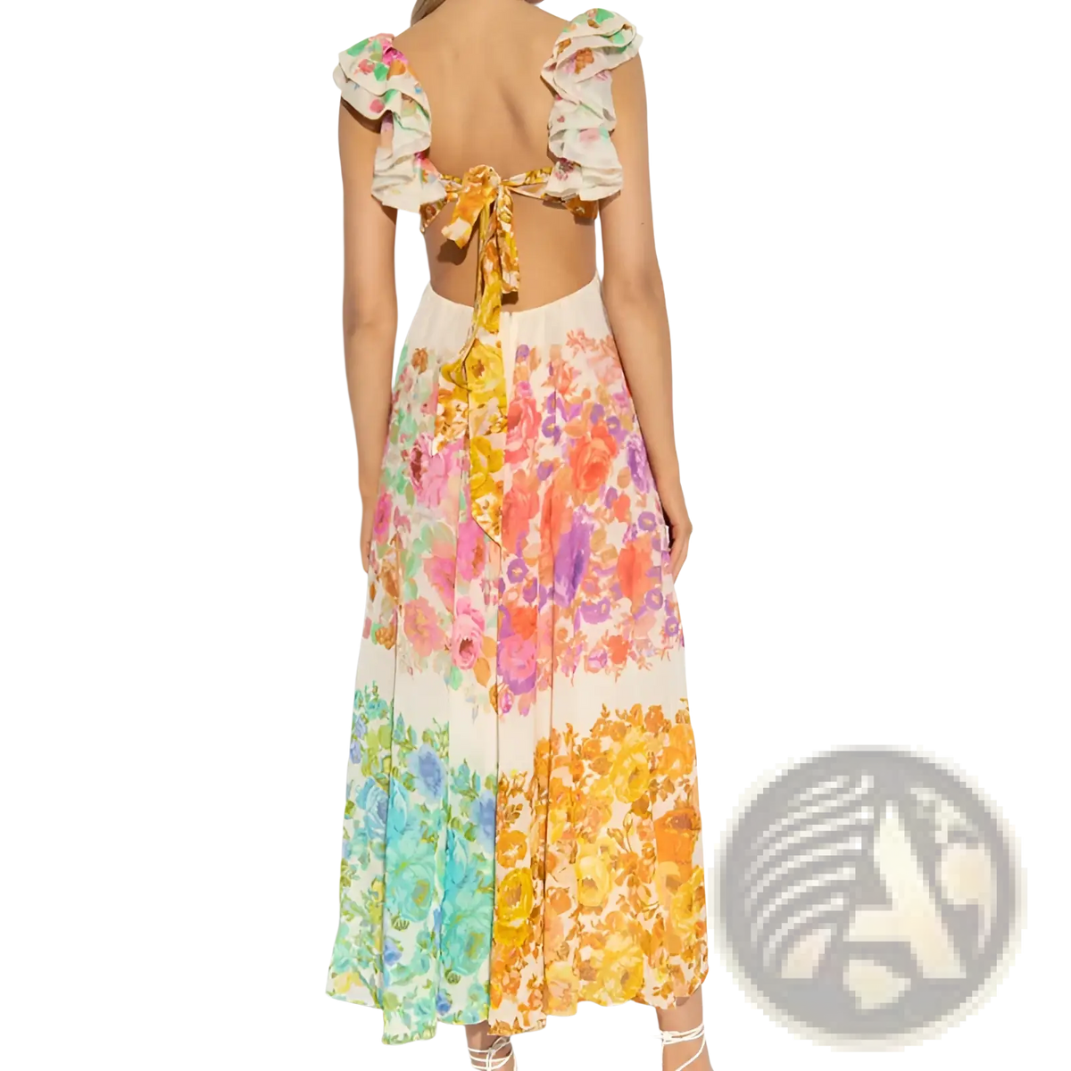 French Floral v Neck Ruffle Maxi Dress