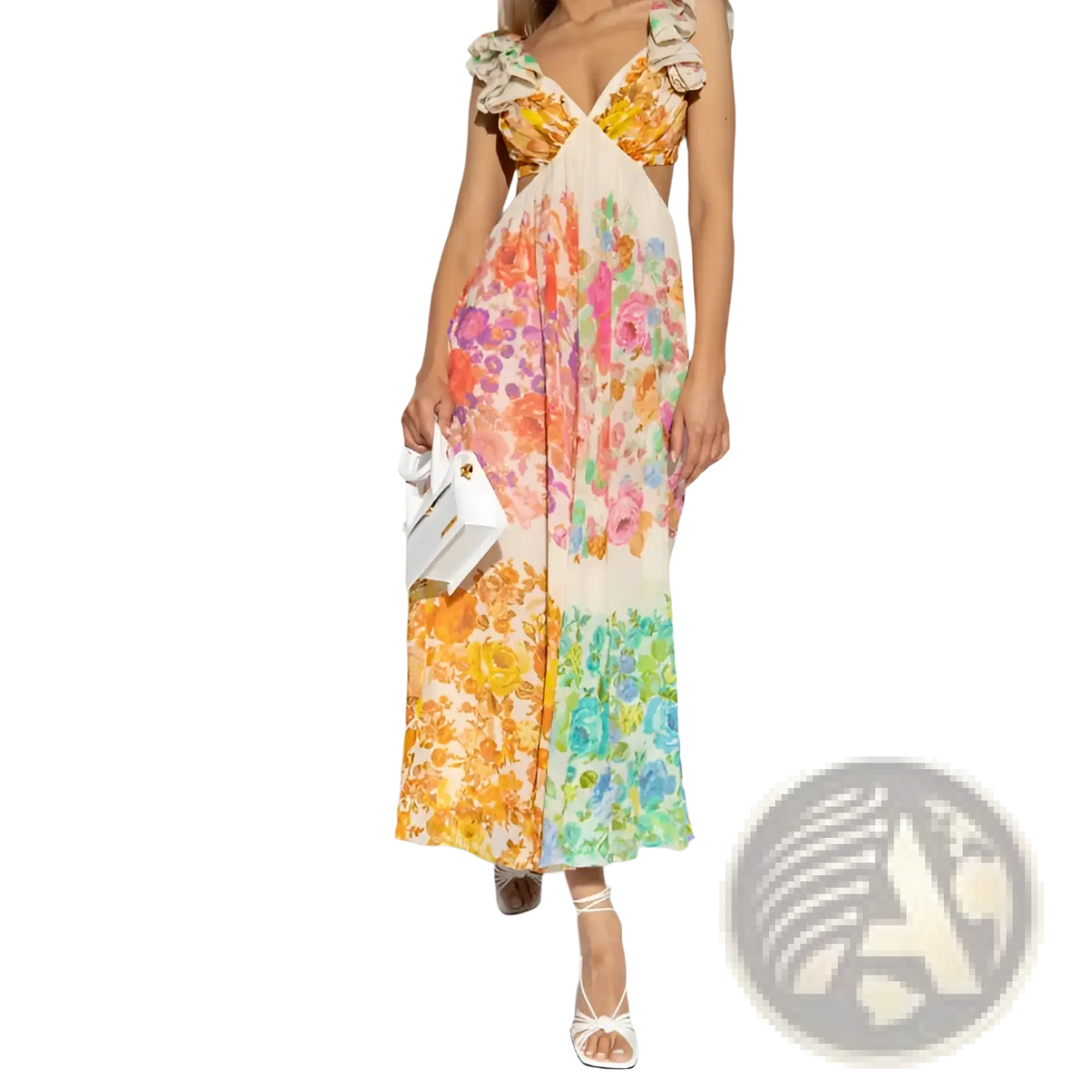 French Floral v Neck Ruffle Maxi Dress