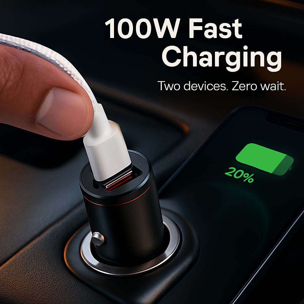 Dual Port USB Type-C Car Charger with Fast Charge