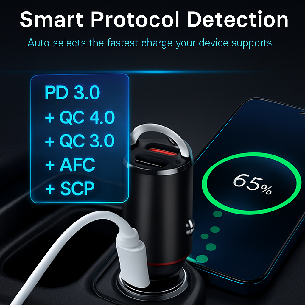 Dual Port USB Type-C Car Charger with Fast Charge