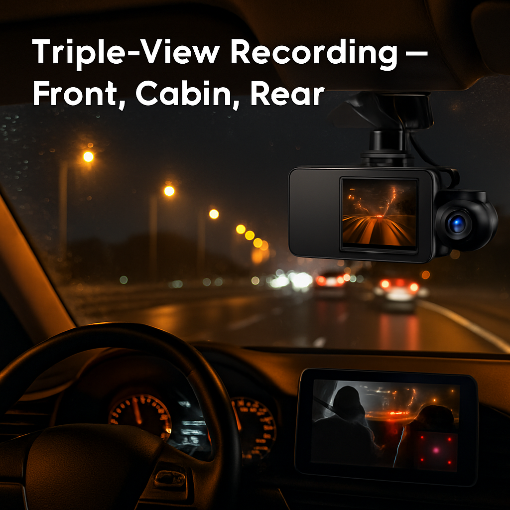 WiFi FHD 1080P 3 Channel Car Dash Cam Front Rear Inside With 32G MMC Card Motion Detection Loop Recording Infrared Night Vision Surveillance Car Camer