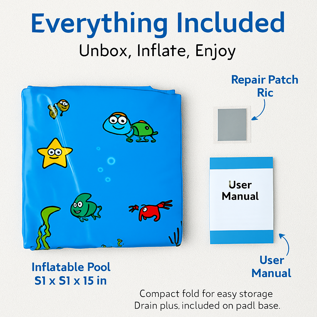 51x13” Inflatable Swimming Pool Blow Up Family Pool For 3 Kids Foldable Swim Ball Pool Center w/ 4 Valves Bottom Water Drain Plug For Indoor Backyard